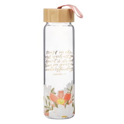 Image of Water Bottle Glass Floral Trust In The Lord Prov. 3:5