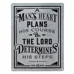 Image of Plaque A Man’s Heart Vintage Metal Sign – Proverbs 16:9