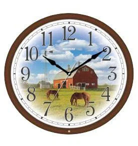 Hymns Melody 11" Round Clock-Red Barn-Pastoral