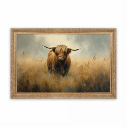 Image of Gold Framed Wall Art – Highland Cow – 32’x22′