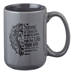 Image of Be Strong Lion Gray Coffee Mug – Joshua 1:9