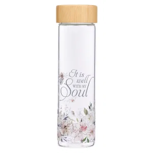 Well With My Soul Hymn - Glass Water Bottle with Bamboo Lid & Sleeve - 17oz