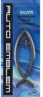 Image of Fish w/ Cross Silver Auto Emblem 5″