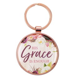 Image of Keyring in a Tin His Grace is Enough in Pink Plum – 2 Corinthians 12:9