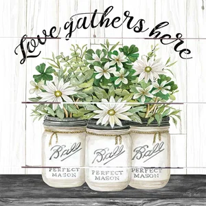 Pallet Art White Jars - Love Gathers Here 10x10