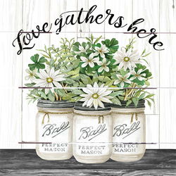 Image of Pallet Art White Jars – Love Gathers Here 10×10