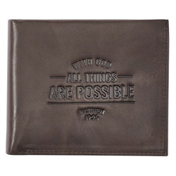 Image of Wallet With God All Things Are Possible Brown Genuine Leather – Matthew 19:26