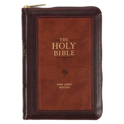 Image of KJV Burgundy and Saddle Tan Framed Faux Leather Compact