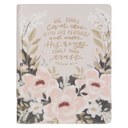 Image of KJV Bible Note-taking Faux Leather He Is Our Peace, Cream Floral Printed Ps. 91: