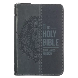KJV Bible Pocket w/Zip Faux Leather, Black/Gray