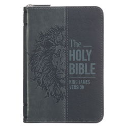 Image of KJV Bible Pocket w/Zip Faux Leather, Black/Gray