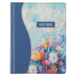 Image of KJV Note-taking Bible Faux Leather HC, Blue Floral Printed
