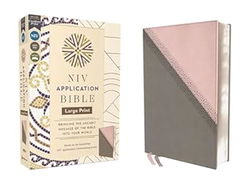 Image of NIV Application Bible, Large Print, Pink/Gray Leathersoft, Red Letter