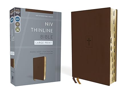 Image of NIV Thinline Bible Large Print Leathersoft, Brown, Indexed