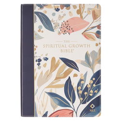 Image of NLT, The Spiritual Growth Bible Faux Leather, Navy with leaves
