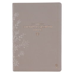 Image of NLT, The Spiritual Growth Bible Faux Leather, Taupe Floral Embroidered