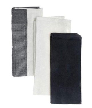 Image of Kitchen Towel Set of 3 Block Print Waffle (Black)