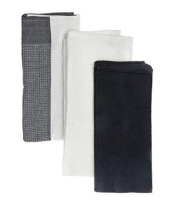 Image of Kitchen Towel Set of 3 Block Print Waffle (Black)