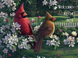 Image of Cutting Board Glass Cardinal Welcome To Our Nest