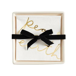Image of Ceramic Napkin Tray + Napkins – Gold Foil Peace on Earth