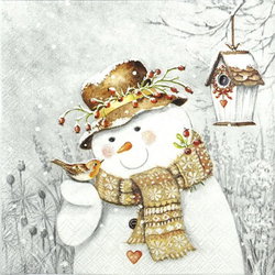 Image of Snowman Holding Robin Napkin Luncheon