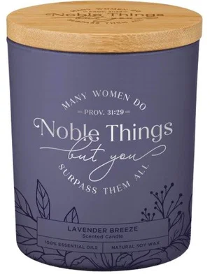 Glass Candle w/Bamboo Lid Purple Noble Things Prov. 31:29