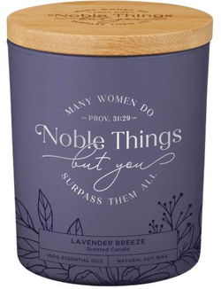 Image of Glass Candle w/Bamboo Lid Purple Noble Things Prov. 31:29