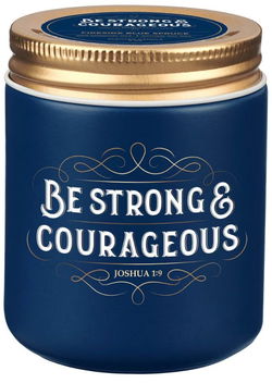 Image of Glass Candle w/Screw Top Lid Navy Strong & Courageous Josh. 1:9
