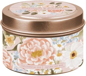 Tin Candle Floral Pink Strength & Dignity Prov. 31:25