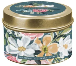 Tin Candle Floral Teal Be Still Ps. 46:10