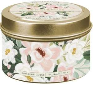 Tin Candle Floral White Our Peace Eph. 2:14