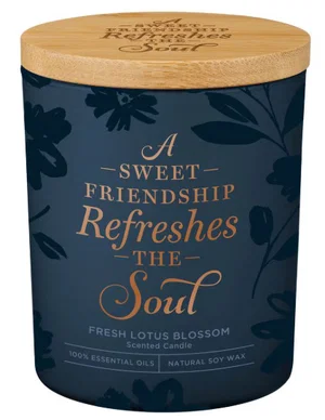 Glass Candle w/Bamboo Lid Navy Sweet Friendship
