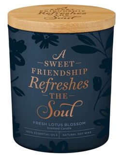 Image of Glass Candle w/Bamboo Lid Navy Sweet Friendship