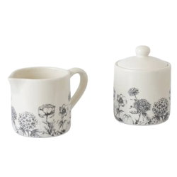Image of Black and White Botanical Cream and Sugar (Pair)