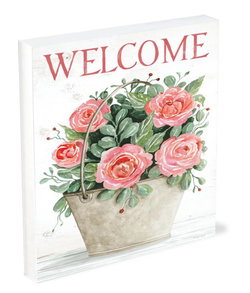 Image of Shelfie Sitter Welcome Roses In Pail 4×5