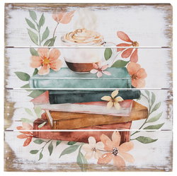 Image of Coffee Books Flowers Wood Sign 6′