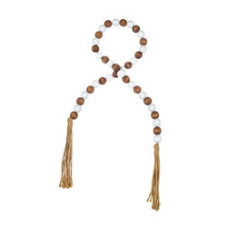 Image of White/Wood Beaded Tassle