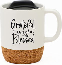 Image of Grateful Thankful Blessed Cork Bottom White Mug