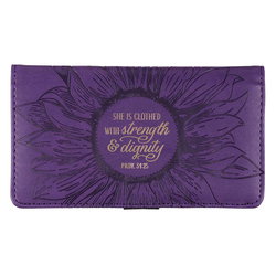 Image of Checkbook Wallet Purple Strength & Dignity Prov. 31:25