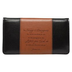 Image of Checkbook Wallet Black/Brown Strong & Courageous Josh. 1:9
