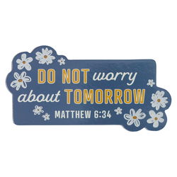 Image of Magnet Blue Floral Do Not Worry Matt. 6:34