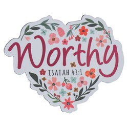 Image of Magnet White Floral Worthy Isa. 43:1