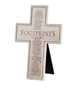 Image of Tabletop Beaded Cross Footprints Poem