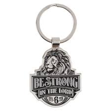 Image of Be Strong in the Lord Lion Silver Metal Keychain – Ephesians 6:10