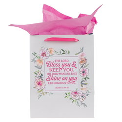 Image of Bless You and Keep You Pink Floral Large Portrait Gift Bag with Card Set