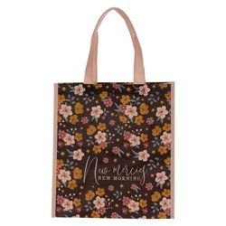 Image of Tote Pink/Brown Floral Printed New Mercies New Morning