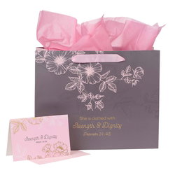 Image of Gift Bag w/ Card LG Landscape Gray/Pink Strength & Dignity Prov. 31:25 – Discon
