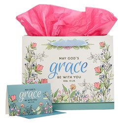 Image of Gift Bag w/ Card LG Landscape Cream/Blue/Pink God’s Grace Heb. 13:25 – Disconti