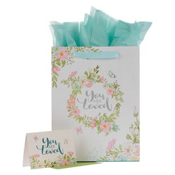 Image of Gift Bag w/ Card LG Portrait White/Teal/Pink You are Loved