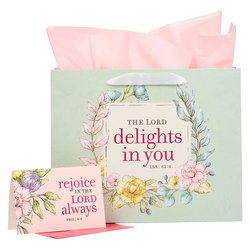 Image of Gift Bag w/ Card LG Landscape Green/Pink The Lord Delights Isa. 62:4